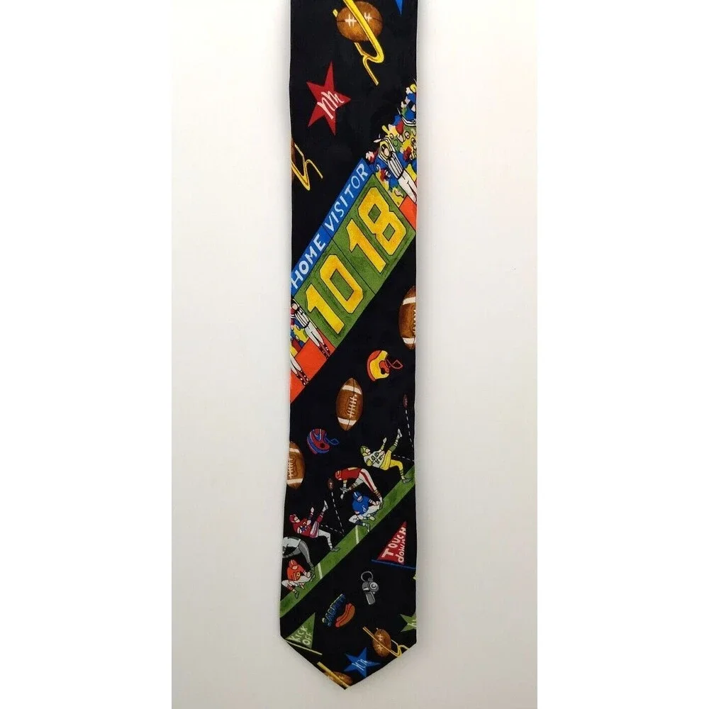 Nicole Miller FRIDAY NIGHT FOOTBALL Neck Tie‎ 100% Silk Vintage 1992 Hand Sewn